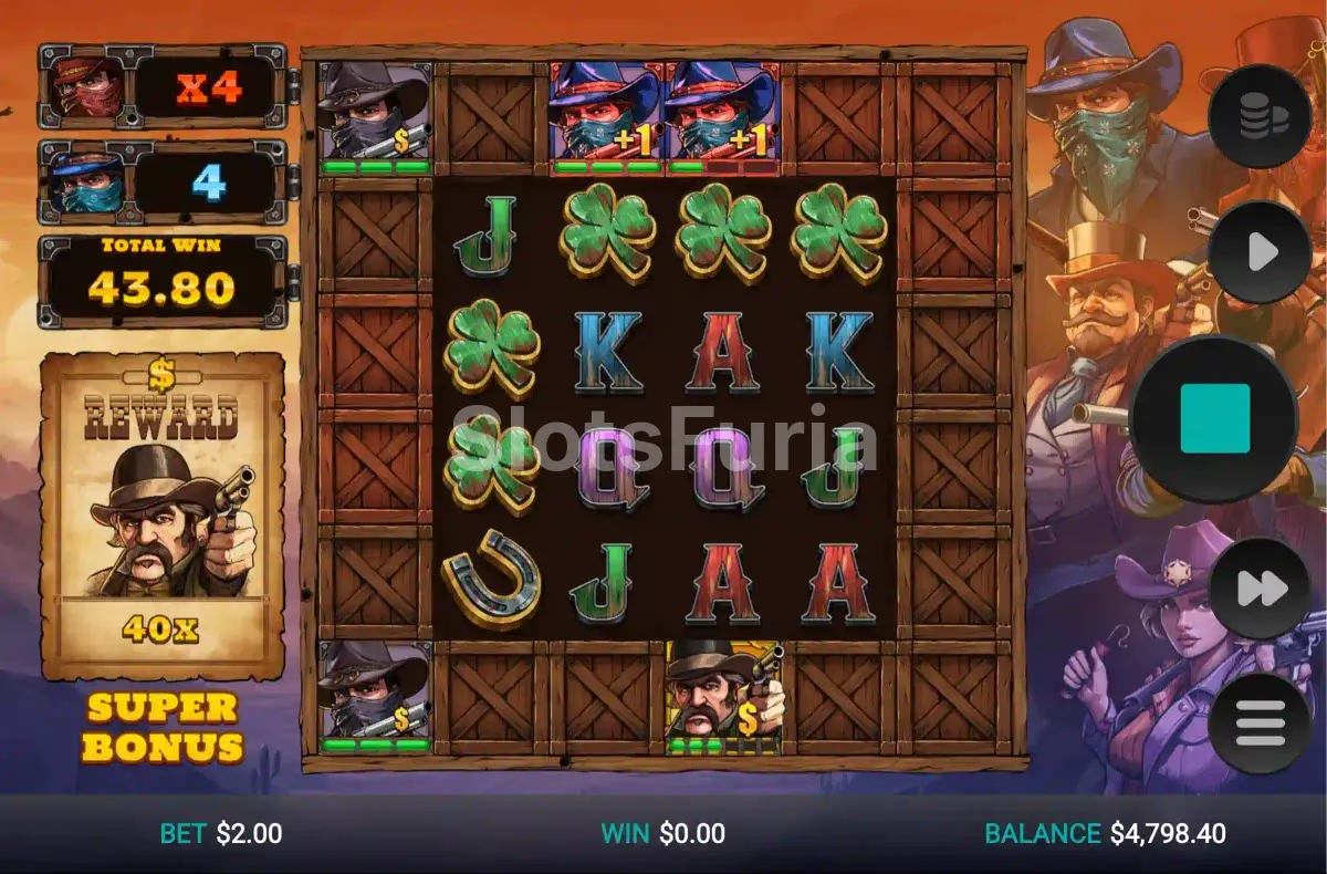 Modo de giros gratuitos activado en Bounty County con multiplicadores en pantalla