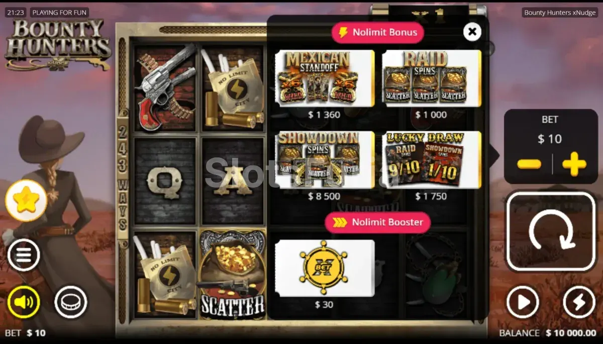 Menú de compra de bono de Bounty Hunters