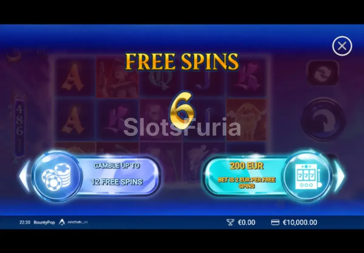 Pantalla de compra de bonus en BountyPop con opciones de acceso directo