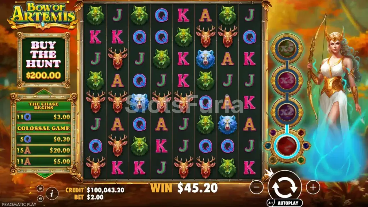 Pantalla principal del juego Bow of Artemis en Pragmatic Play