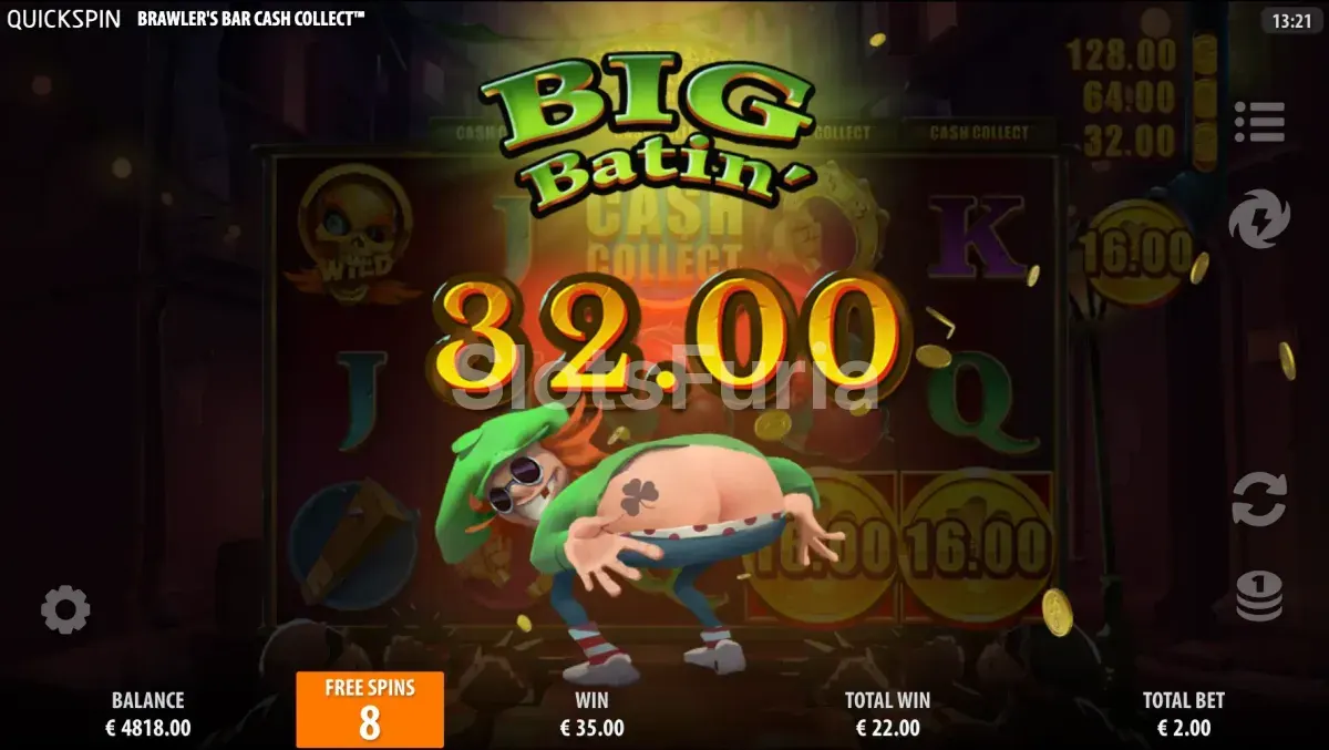 Pantalla de gran victoria en Brawler's Bar mostrando el multiplicador máximo