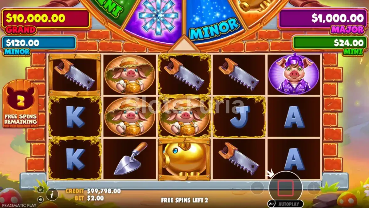 Ronda de tiradas gratuitas de Brick House Bonanza con casillas de ladrillo activadas