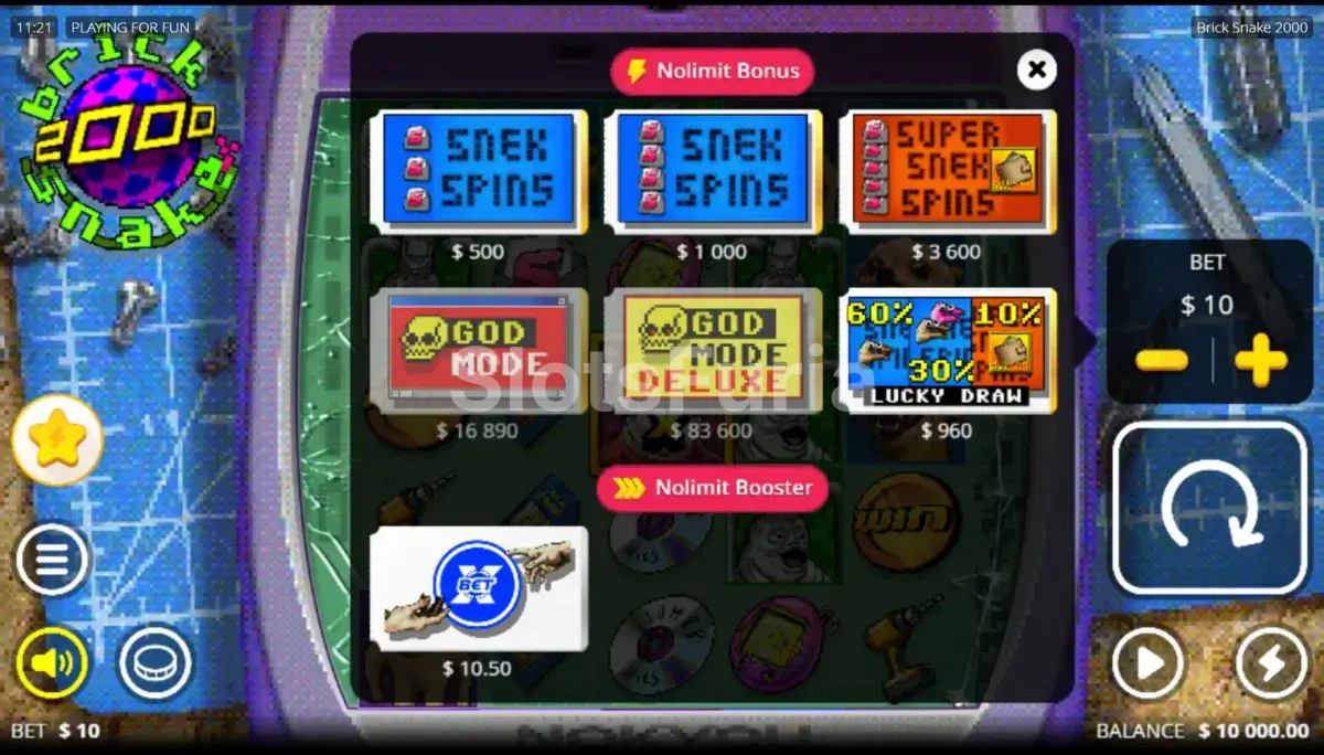 Opciones de compra de bonus disponibles en Brick Snake 2000