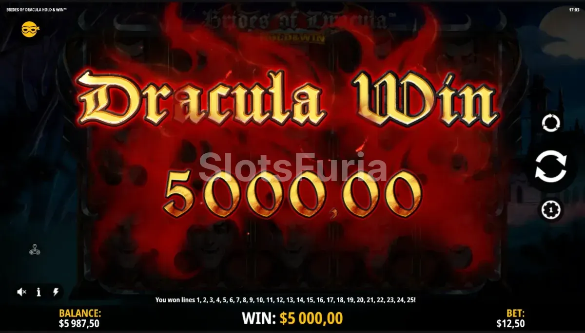 Gran victoria conseguida en la slot Brides of Dracula Hold & Win
