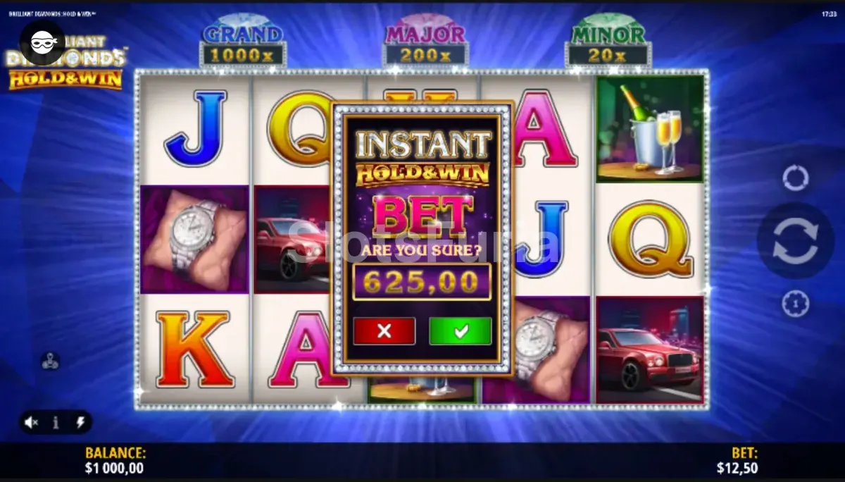 Pantalla de compra de bono en Brilliant Diamonds Hold & Win