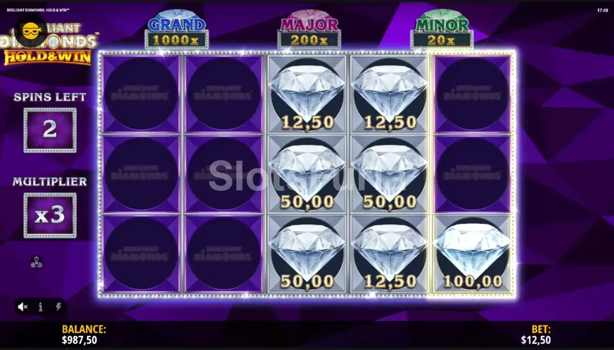 Función de giros gratis activada en Brilliant Diamonds Hold & Win