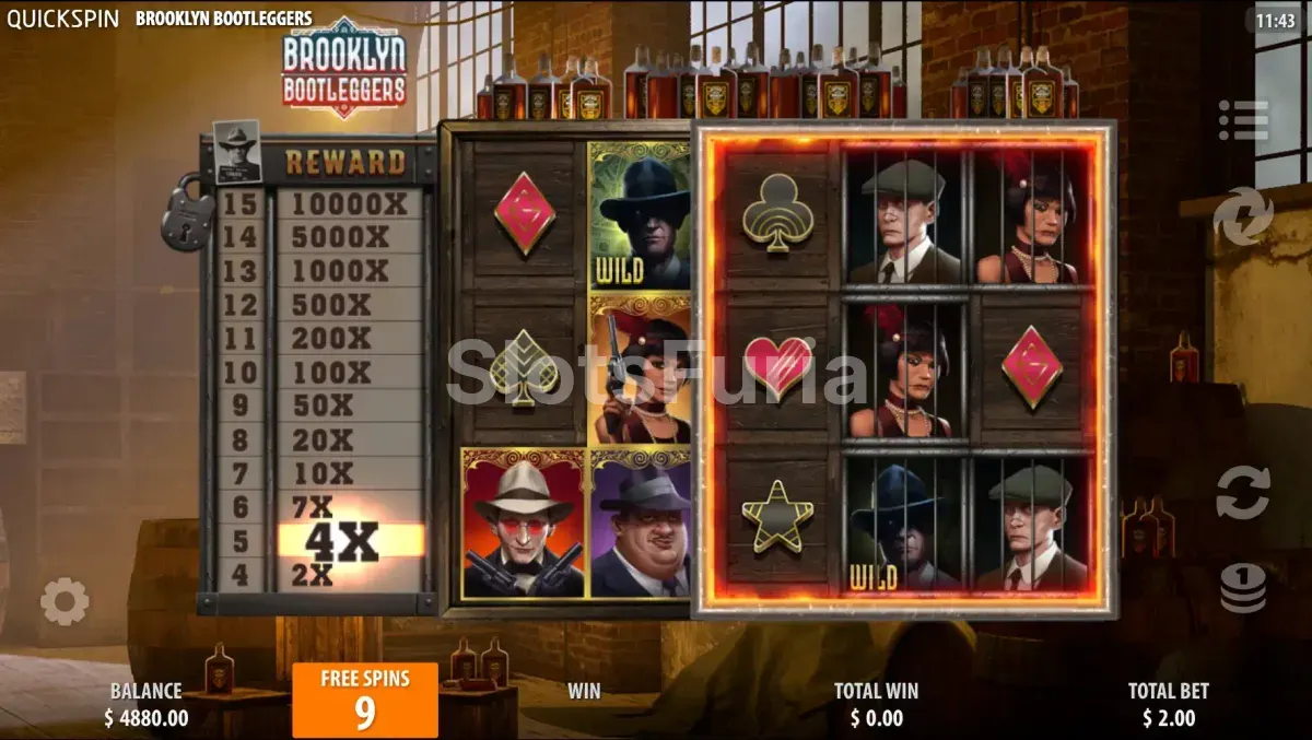 Ronda de giros gratuitos de Brooklyn Bootleggers con el marco Lock Up activo