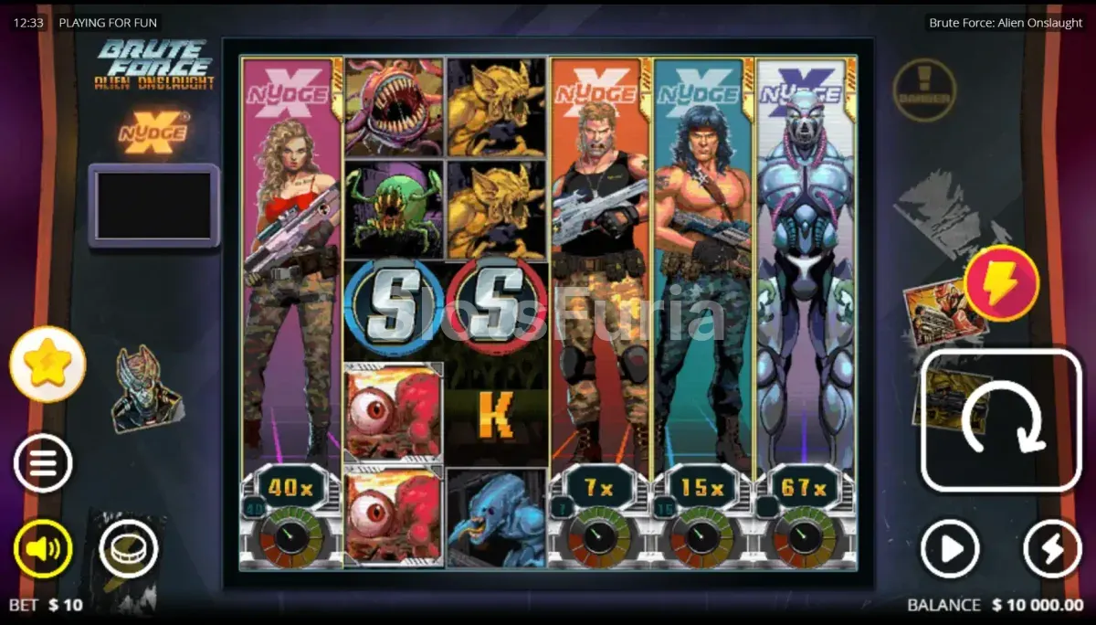 Juego base de Brute Force Alien Onslaught, tragamonedas de Nolimit City