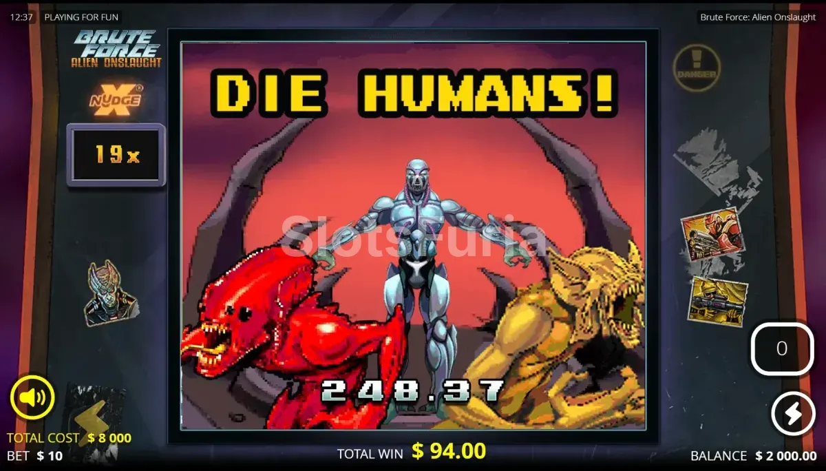 Gran victoria en Brute Force Alien Onslaught con multiplicadores máximos activos