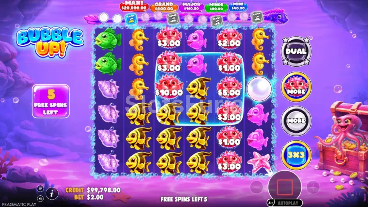 Ronda de tiradas gratis de Bubble Up! con modificadores activos