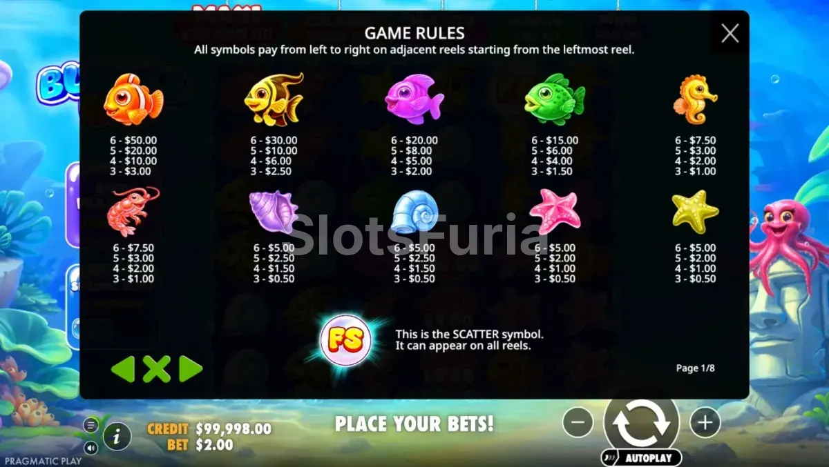 Tabla de pagos completa de la tragamonedas Bubble Up!