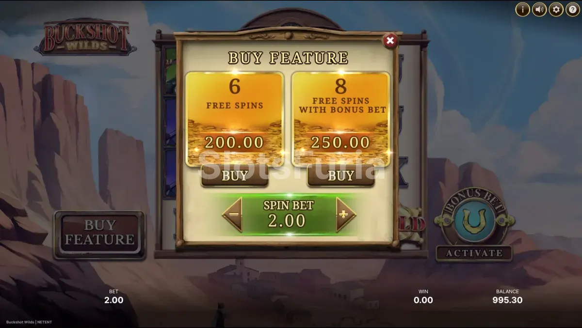 Pantalla de compra de bonus en Buckshot Wilds