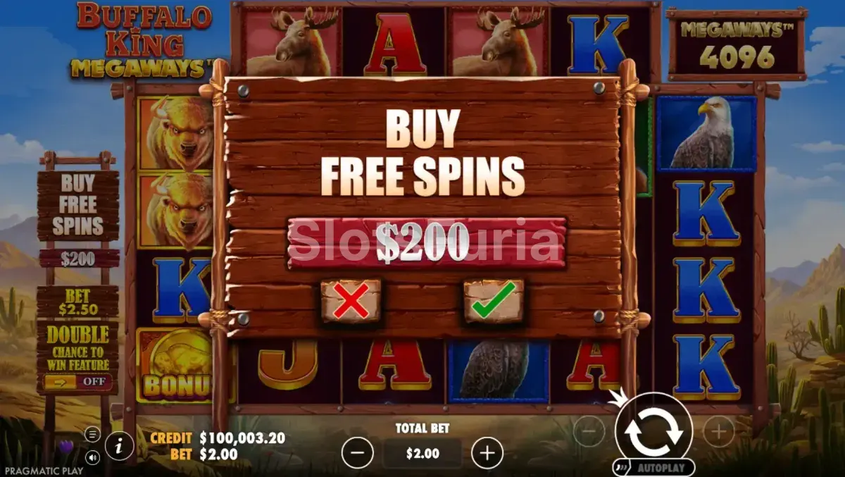 Pantalla de compra del bono en Buffalo King Megaways