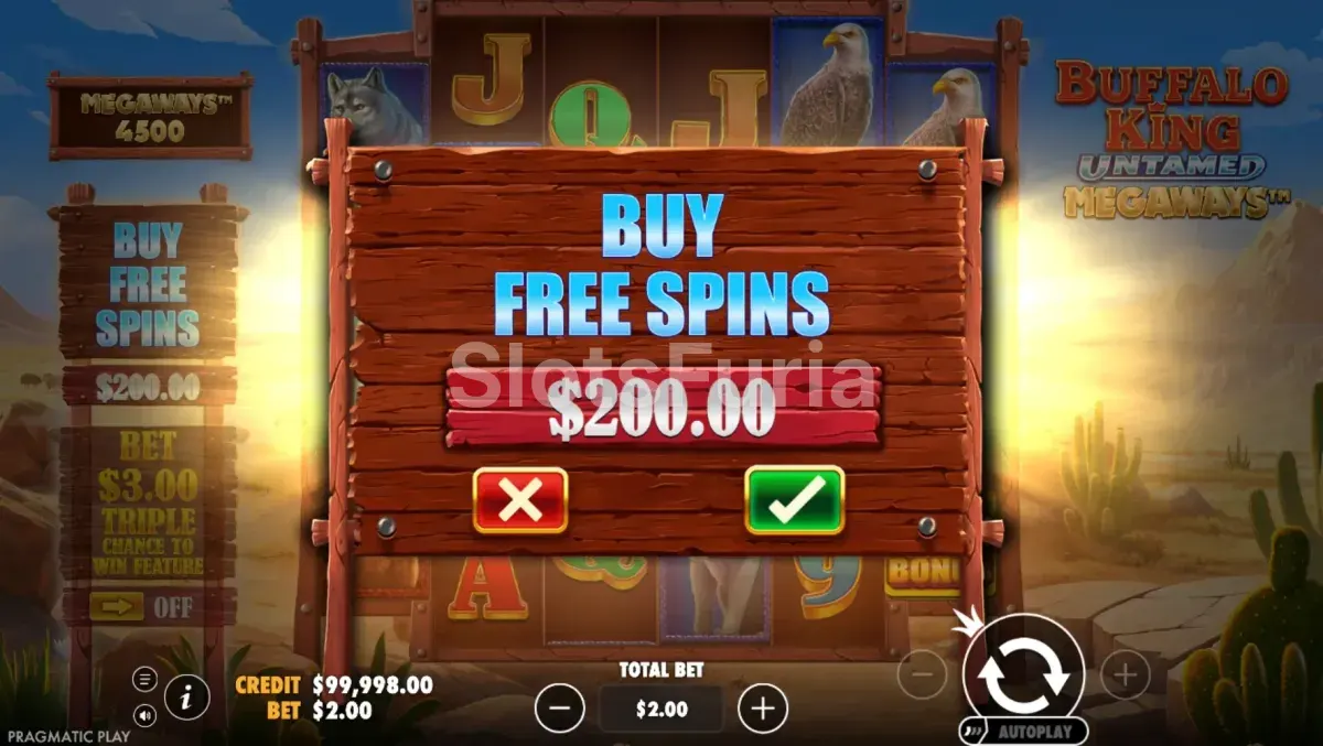 Función de compra de bonus en Buffalo King Untamed Megaways