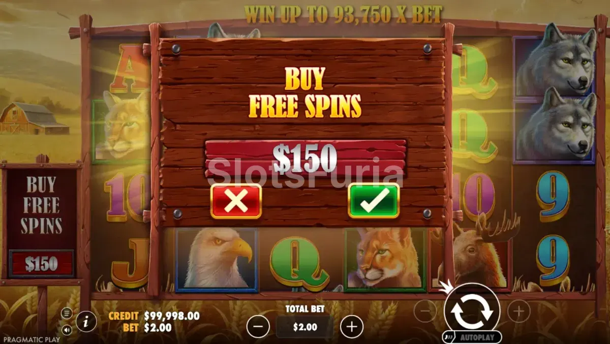 Pantalla de compra de bono de Buffalo King por 75x