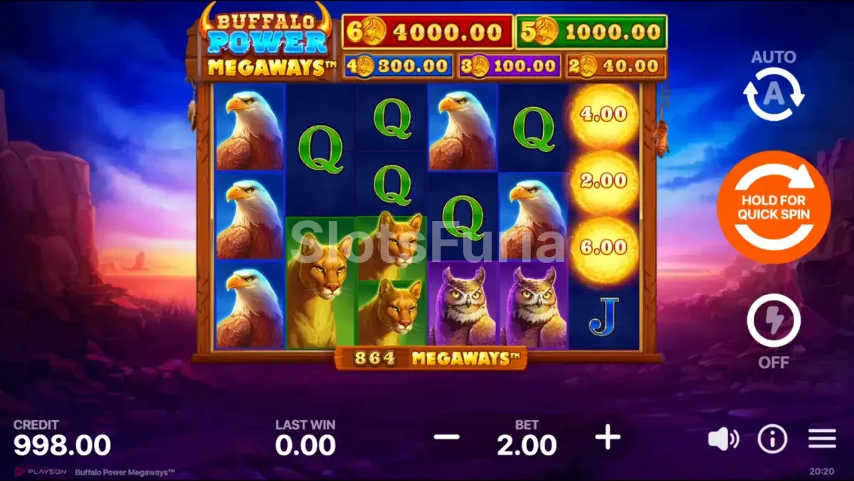 Pantalla principal de Buffalo Power Megaways con los cañones al fondo