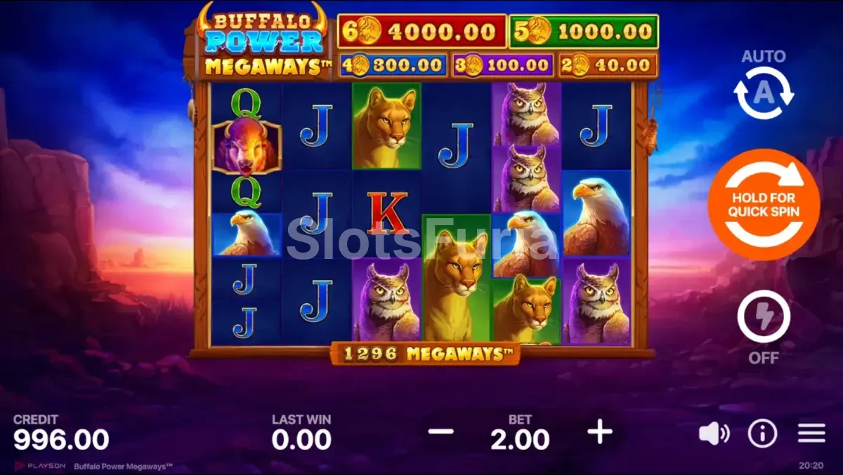 Segunda pantalla base de Buffalo Power Megaways mostrando los símbolos especiales