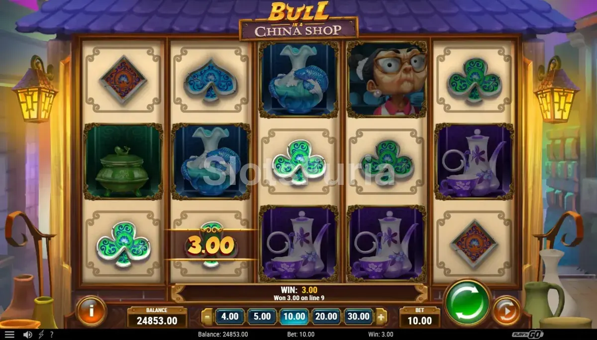 Resultado de giro con combinación ganadora en Bull in a China Shop