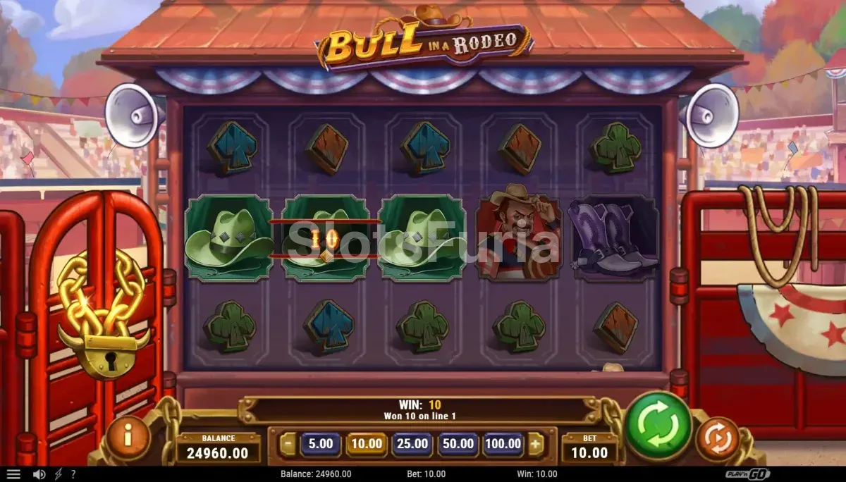 Resultado de giro en Bull in a Rodeo con wilds activos en los rodillos