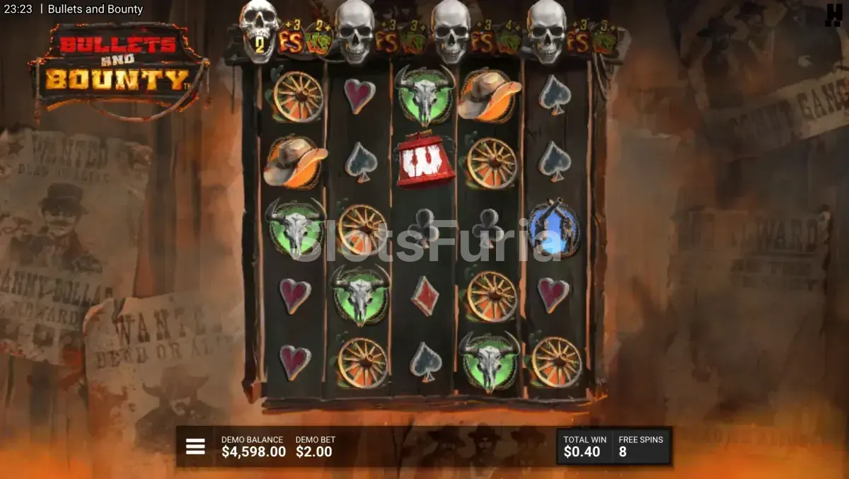 Modo de giros gratuitos activado en Bullets and Bounty