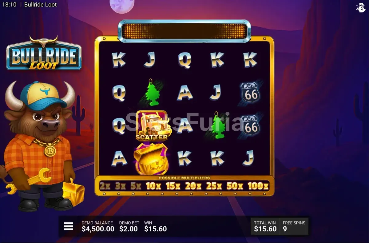 Ronda de giros gratis activada en Bullride Loot