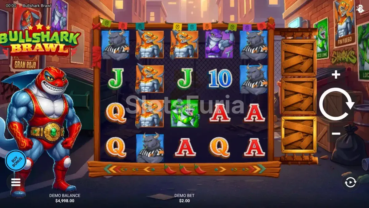 Pantalla principal del juego Bullshark Brawl con su cuadrilátero de tiburones