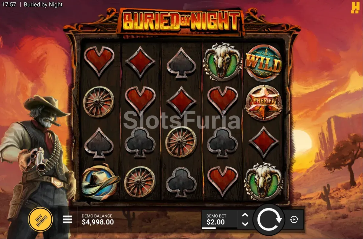 Juego base de Buried By Night con la rejilla de 5x4 en el desierto