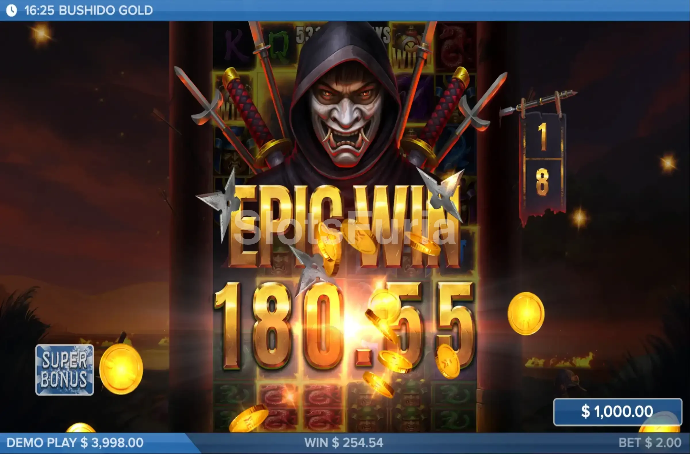 Pantalla de gran victoria épica en Bushido Gold