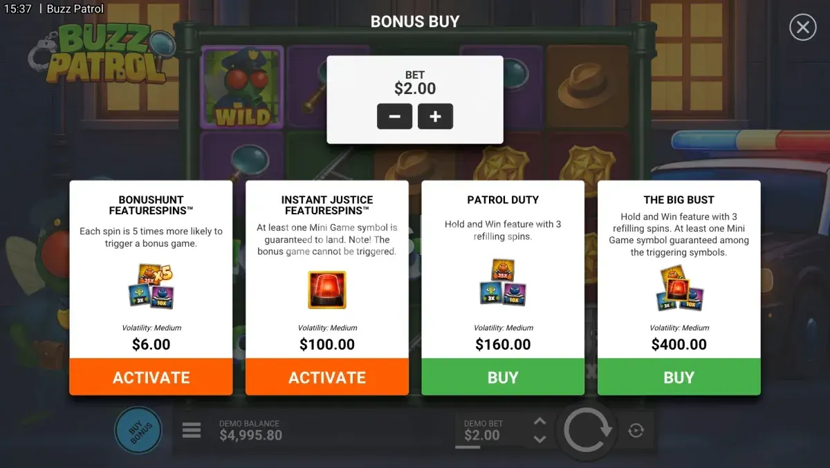 Opciones de compra de bono en Buzz Patrol