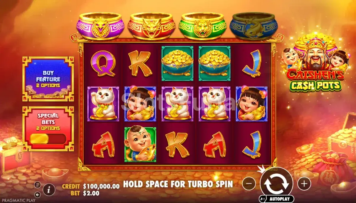 Pantalla principal del juego base de Caishen's Cash Pots