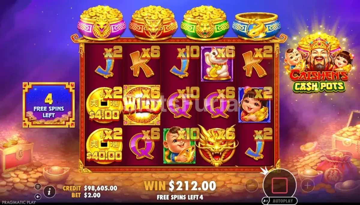 Ronda de giros gratis activa en Caishen's Cash Pots