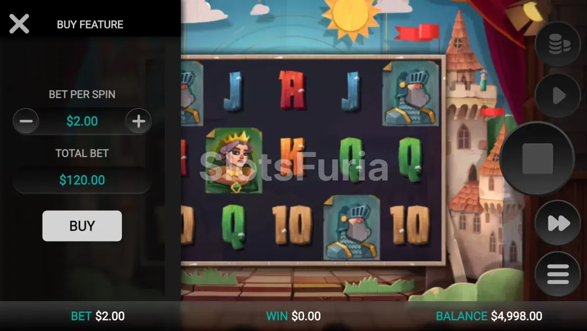 Pantalla de compra de bonus en Camelot Cash de Relax Gaming