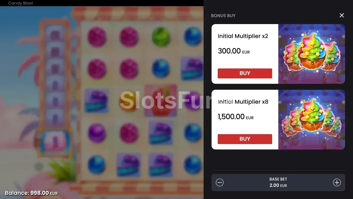 Pantalla de compra de bonus en Candy Blast con las opciones disponibles