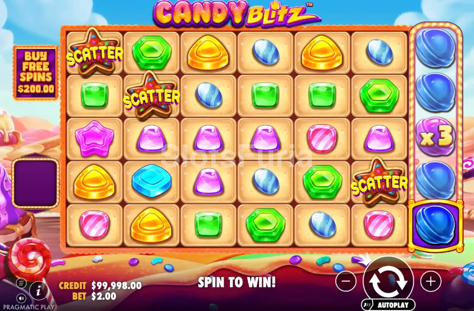 Pantalla principal del juego Candy Blitz con rejilla de 6x5