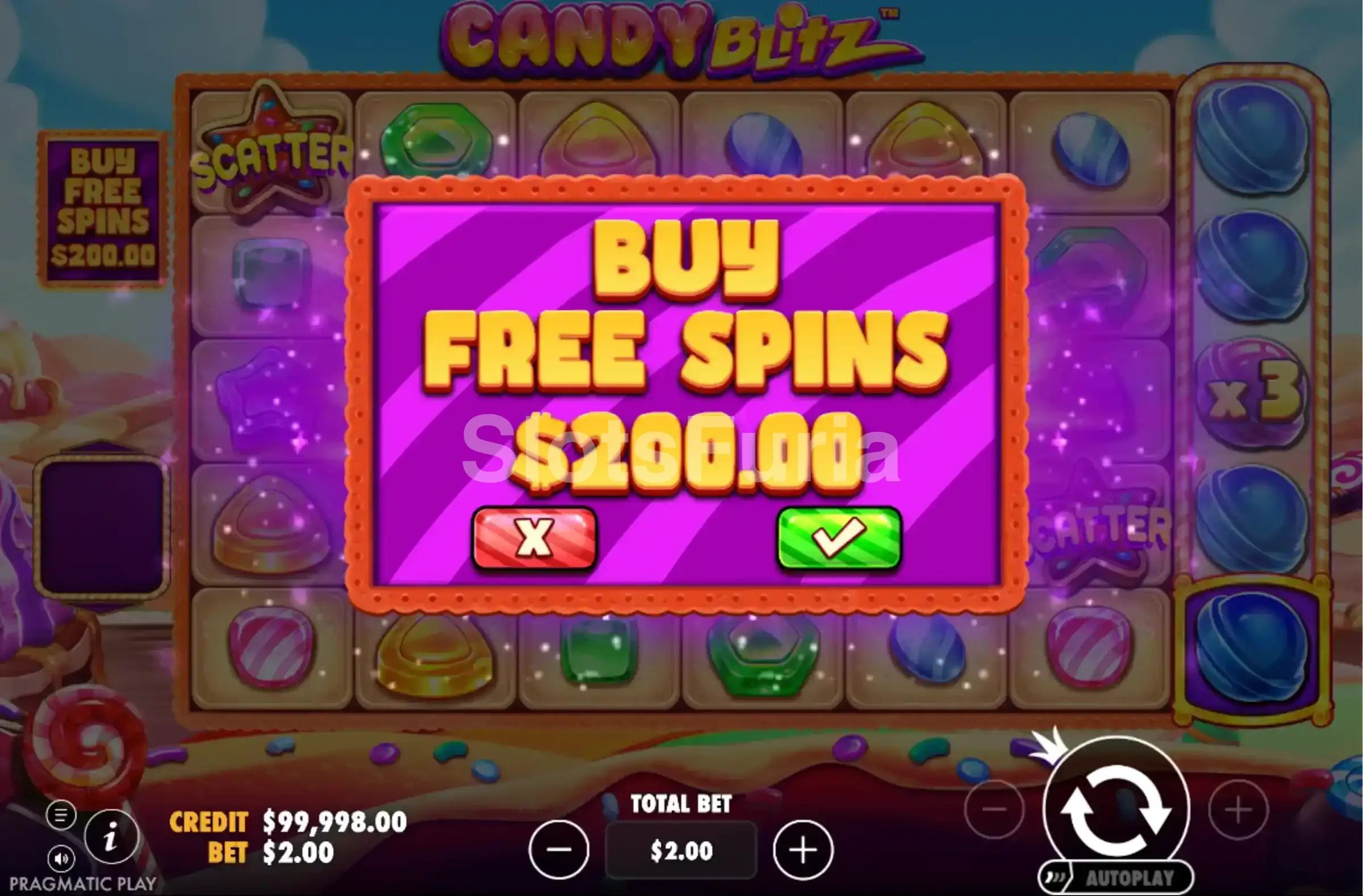 Función de compra de bonus en Candy Blitz de Pragmatic Play