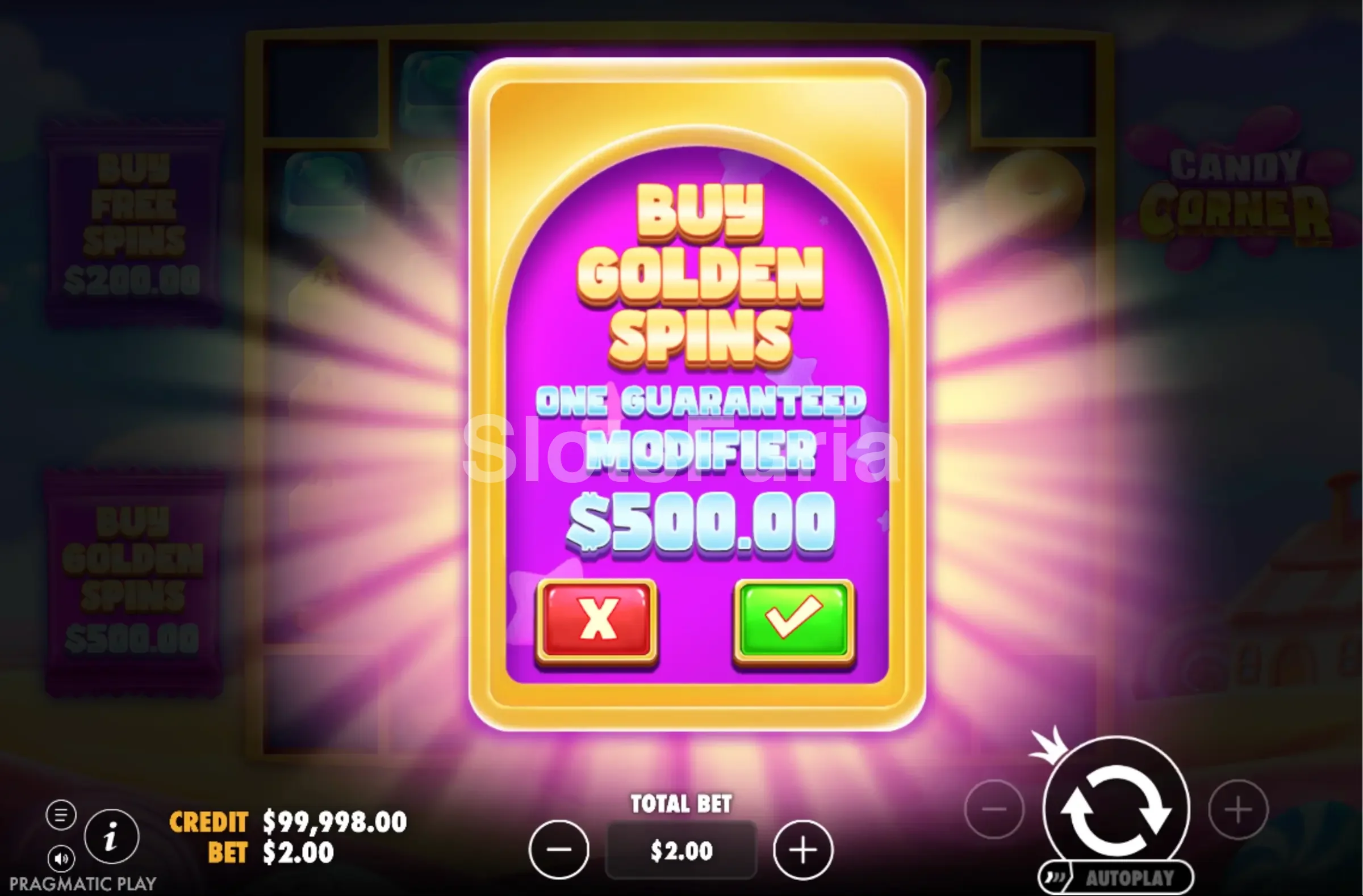 Función de compra de bonos en Candy Corner de Pragmatic Play