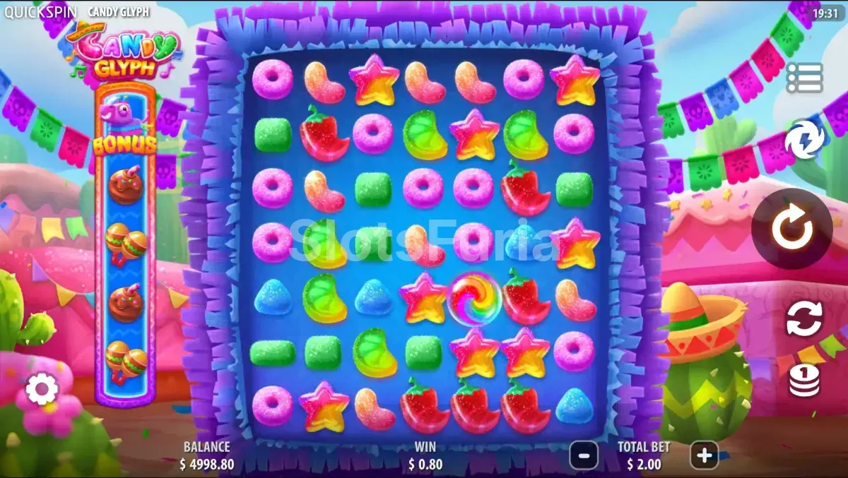 Vista del juego base de Candy Glyph con cuadrícula 7x7