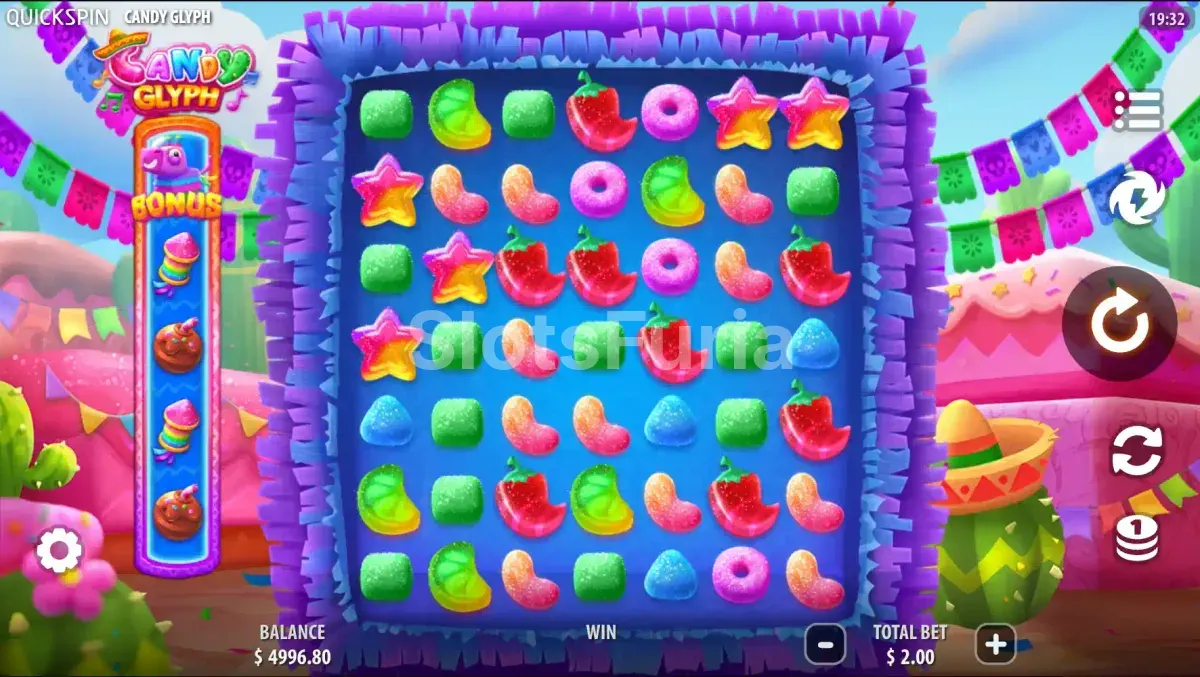 Segunda vista del juego base de Candy Glyph durante una racha de cascadas
