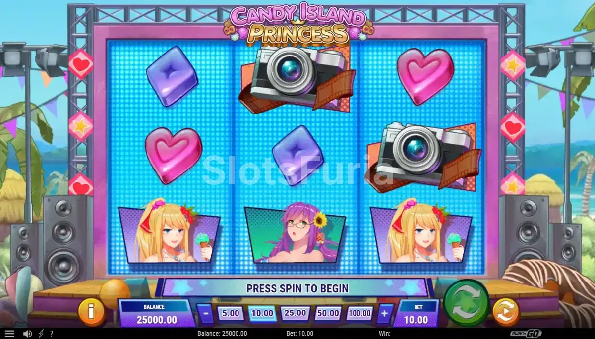 Pantalla principal del juego base en Candy Island Princess