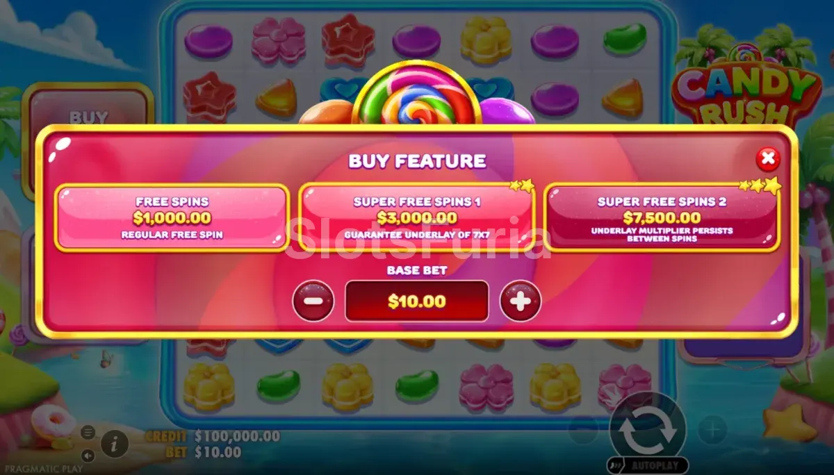 Pantalla de compra de bonos en Candy Rush