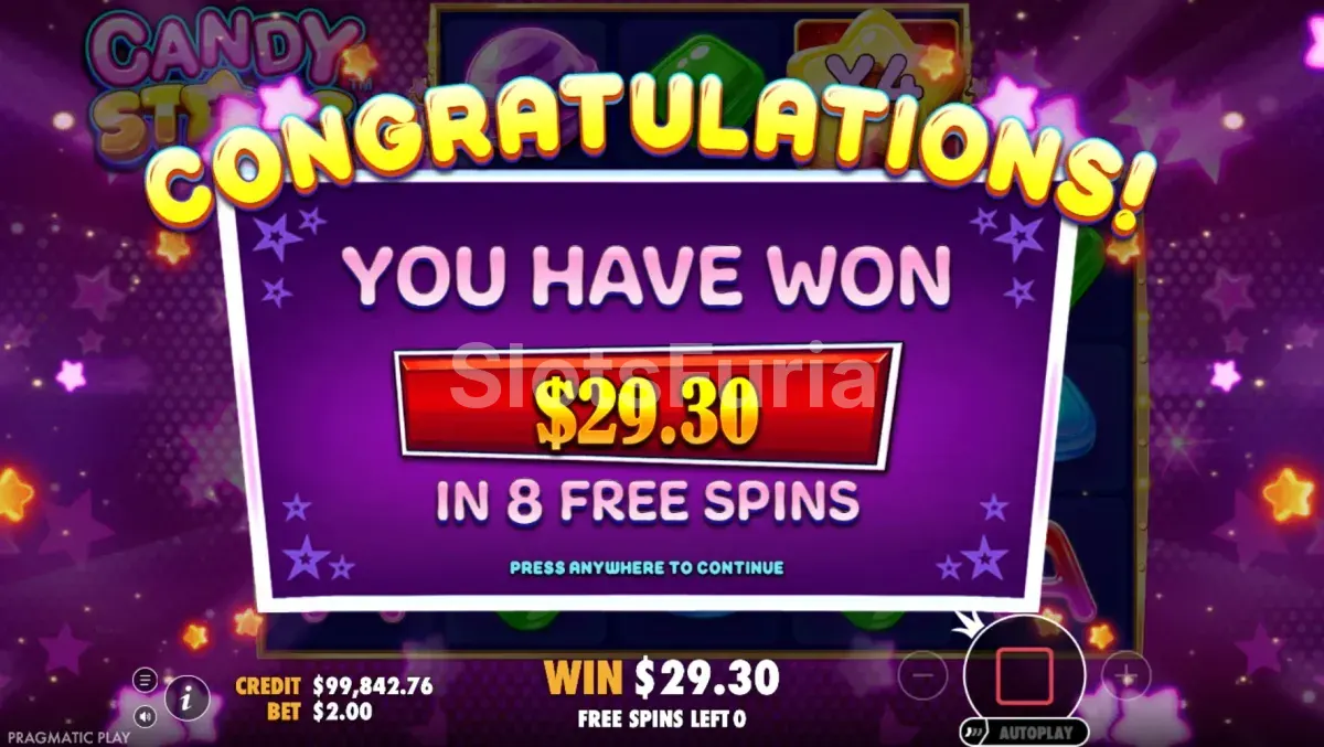 Gran victoria espectacular conseguida en Candy Stars