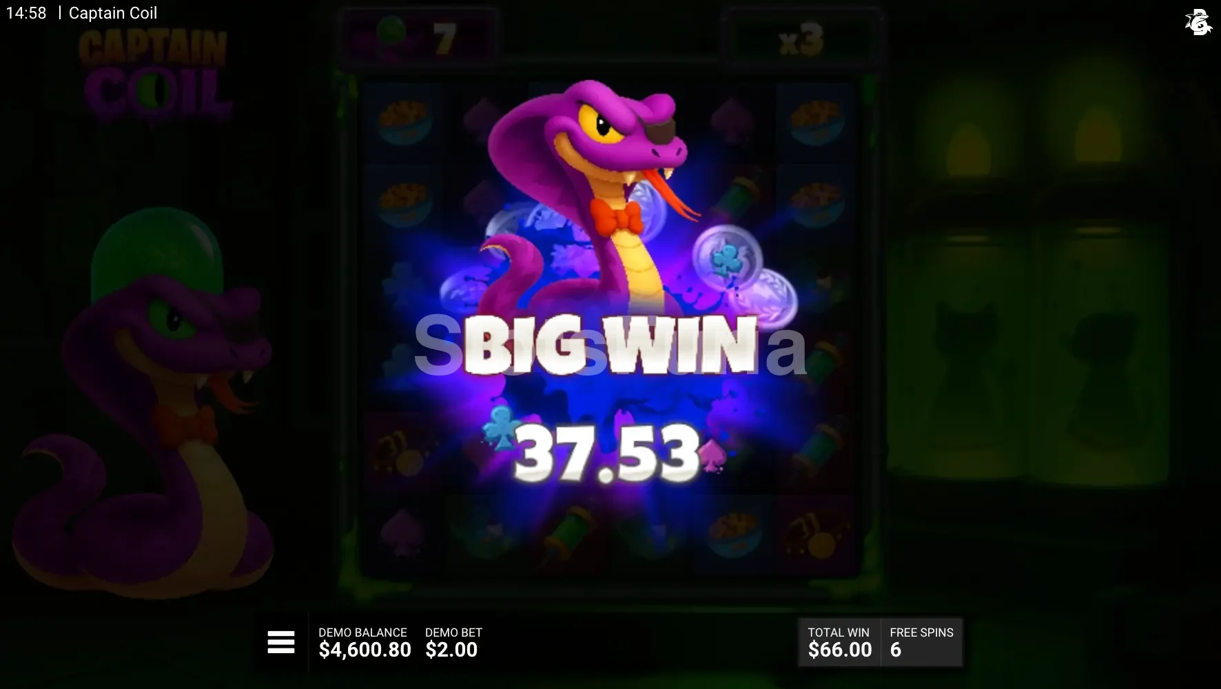 Gran victoria en Captain Coil con multiplicador activo