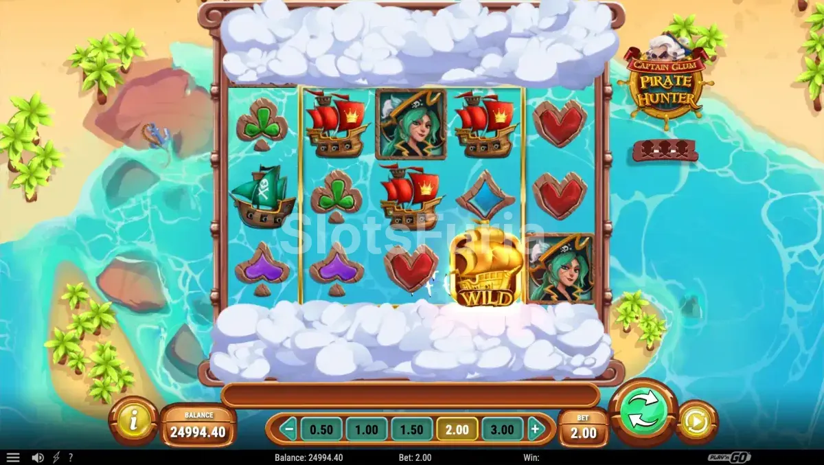 Segunda vista del juego base de Captain Glum Pirate Hunter mostrando el Wild permanente en acción