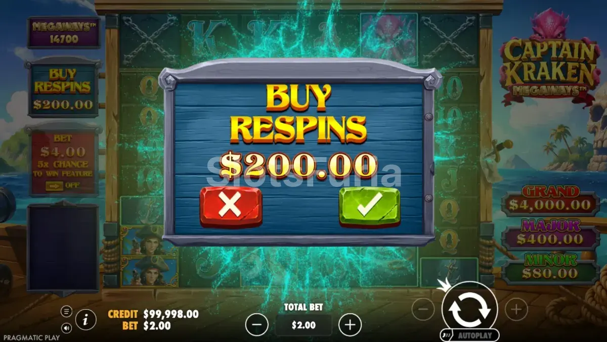 Opción de compra de bonus en Captain Kraken Megaways de Pragmatic Play