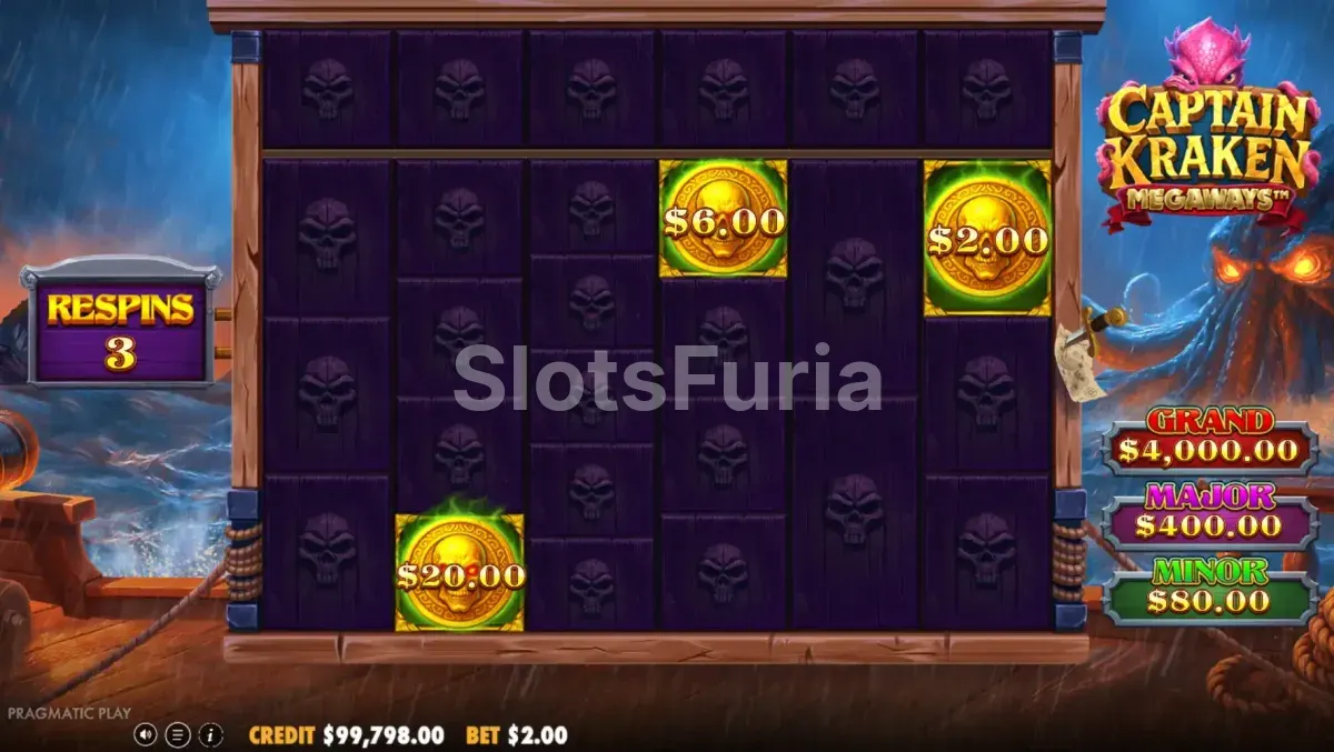 Ronda de giros gratis en Captain Kraken Megaways con multiplicadores activos