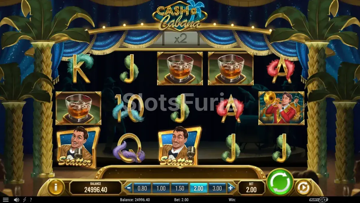 Pantalla principal del juego Cash-a-Cabana con el escenario del cabaret