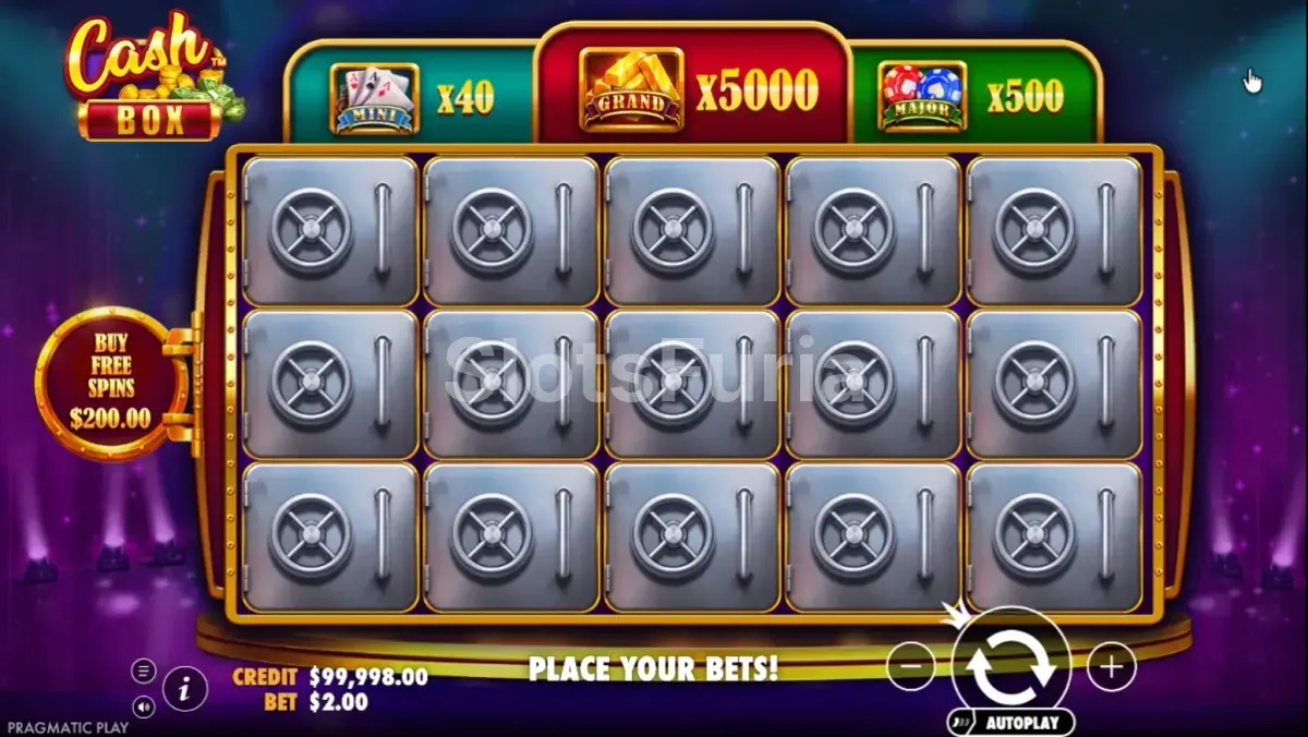 Pantalla principal del juego base de Cash Box