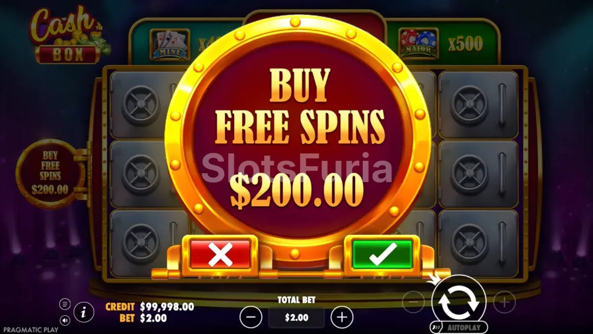 Función de compra de bonus disponible en Cash Box