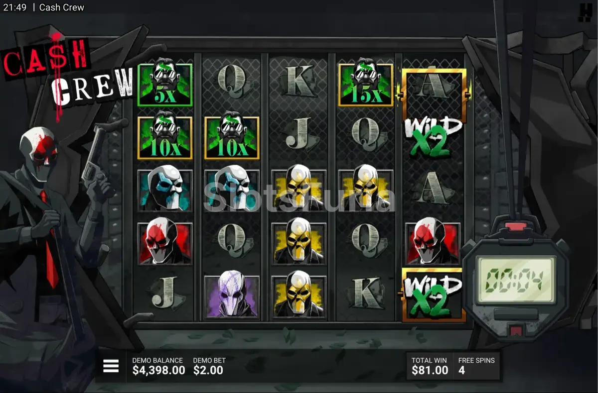 Ronda de giros gratis de Cash Crew con multiplicadores activos en los rodillos