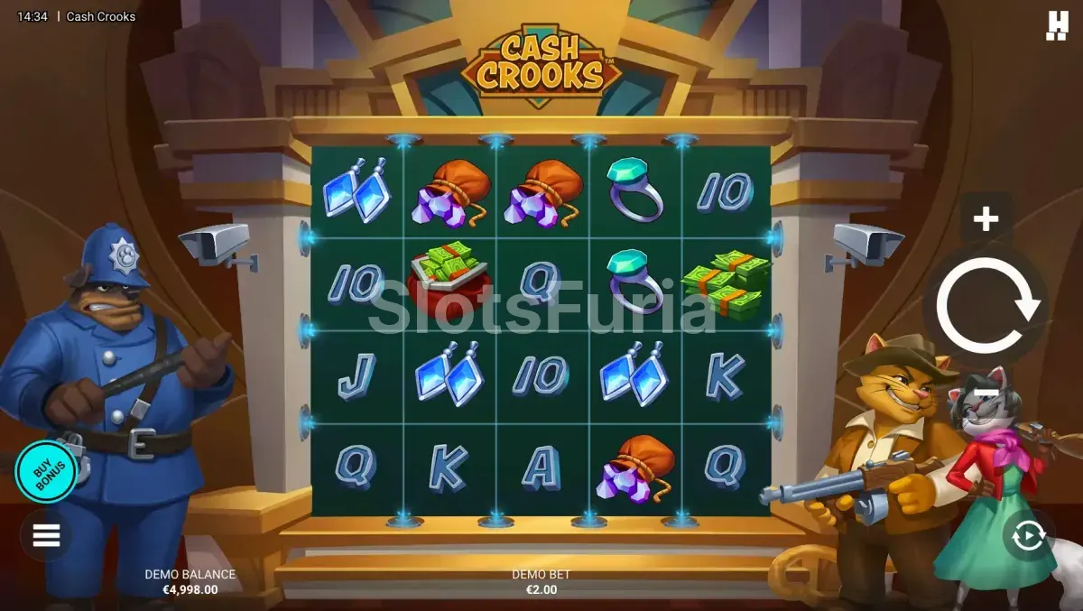Juego base de Cash Crooks con Betty y Clyve en pantalla